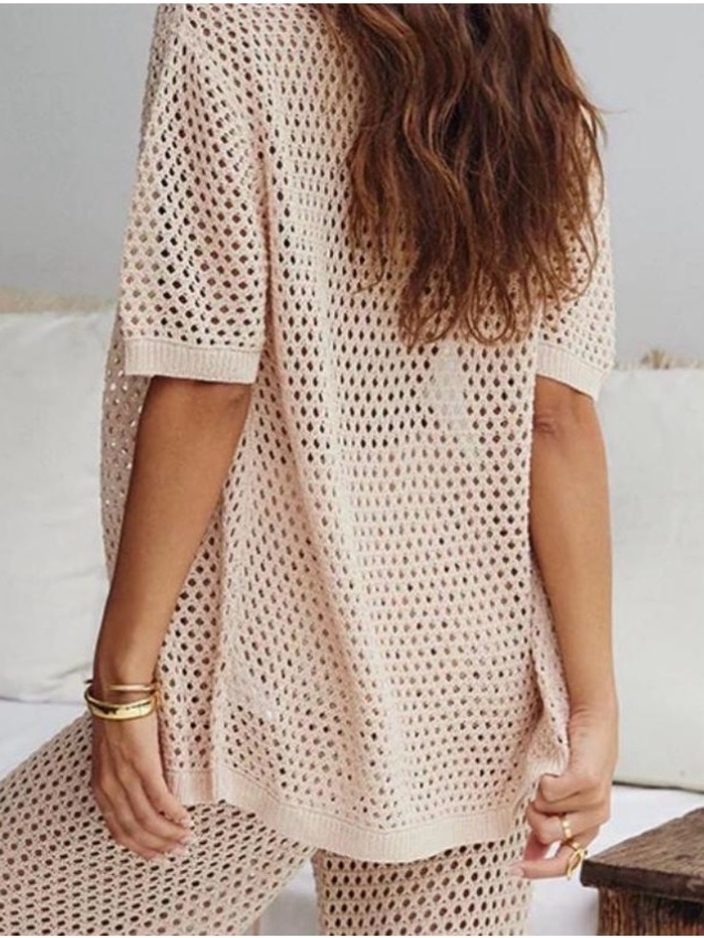 Rnwy Women's Short Sleeve Open-Knit Tee